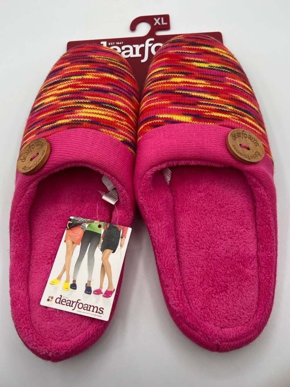 Dearfoams Multi-Color Knit Clog Slippers Size XL Pink Multi Terry